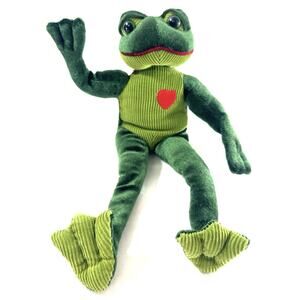 Frog Amscan Wired Posable Corduroy Velvet Green Plush Stuffed Toy w/ Heart